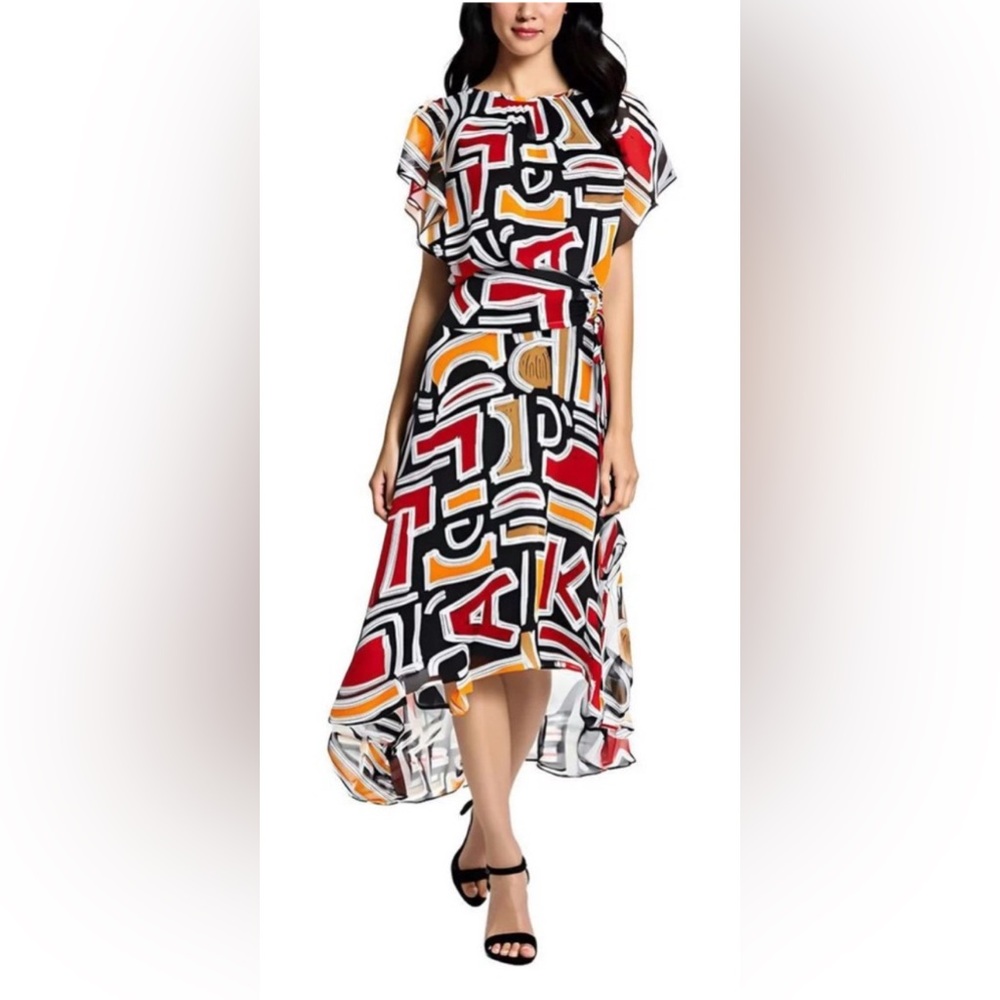 Karl Lagerfeld Printed Chiffon
Midi Dress Red and Black